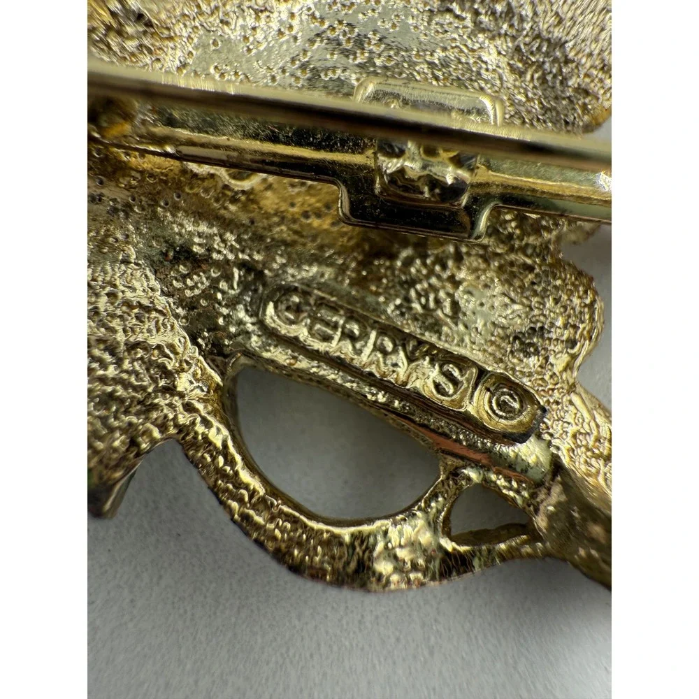 Vintage‎ Gerrys Christmas Bell Brooch Gold Tone Enamel Holly Holiday Pin Signed